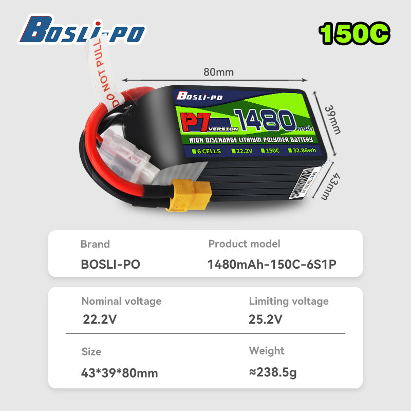 Boslipo P7 Version 1480mAh 150 - Drone Battery 6S recension och pris